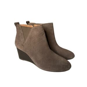 VIONIC Paloma Ankle Booties Wedge Heel Taupe Suede Leather Comfort Women's 8